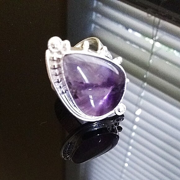 Artisan Jewelry - Sz 7.75 ~ Huge Amethyst in Bright Silver! February Birthstone. Intense & Flashy!